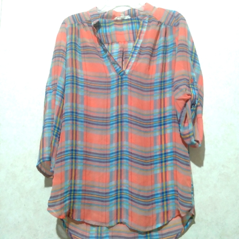 Wishful Park size medium adjustable sleeves semi sheer pop over top